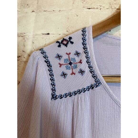 COMO Vintage Peasant Top Womens 2X Light Purple Embroidered Tie Neck Boho Hippie - Picture 3 of 14